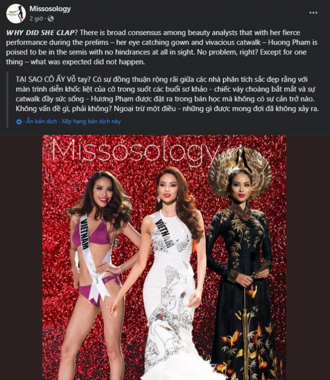 Missosology đăng ảnh chiến binh nghìn máu tại Miss Universe - Phạm Hương, fans thương nhớ muốn đòi công bằng