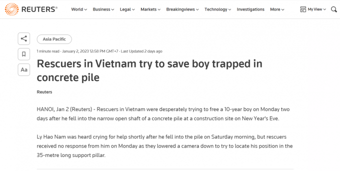 Truyền thông thế giới dành sự quan tâm đến vụ việc bé trai rơi xuống trụ bê tông: Hồi hộp chờ đợi phép màu