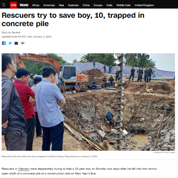 Truyền thông thế giới dành sự quan tâm đến vụ việc bé trai rơi xuống trụ bê tông: Hồi hộp chờ đợi phép màu