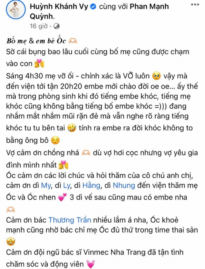 Phan Mạnh Quỳnh chăm vợ chu đáo nhưng vẫn bị bóc phốt: Em bé ra đời khóc không to bằng ông bố