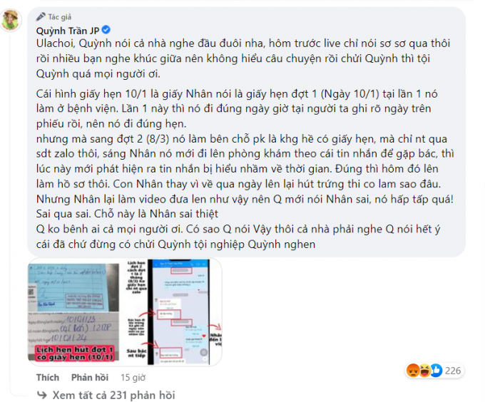 Quỳnh Trần JP quay xe khẳng định Bà Nhân Vlog sai quá sai sau khi bị netizen đòi tẩy chay