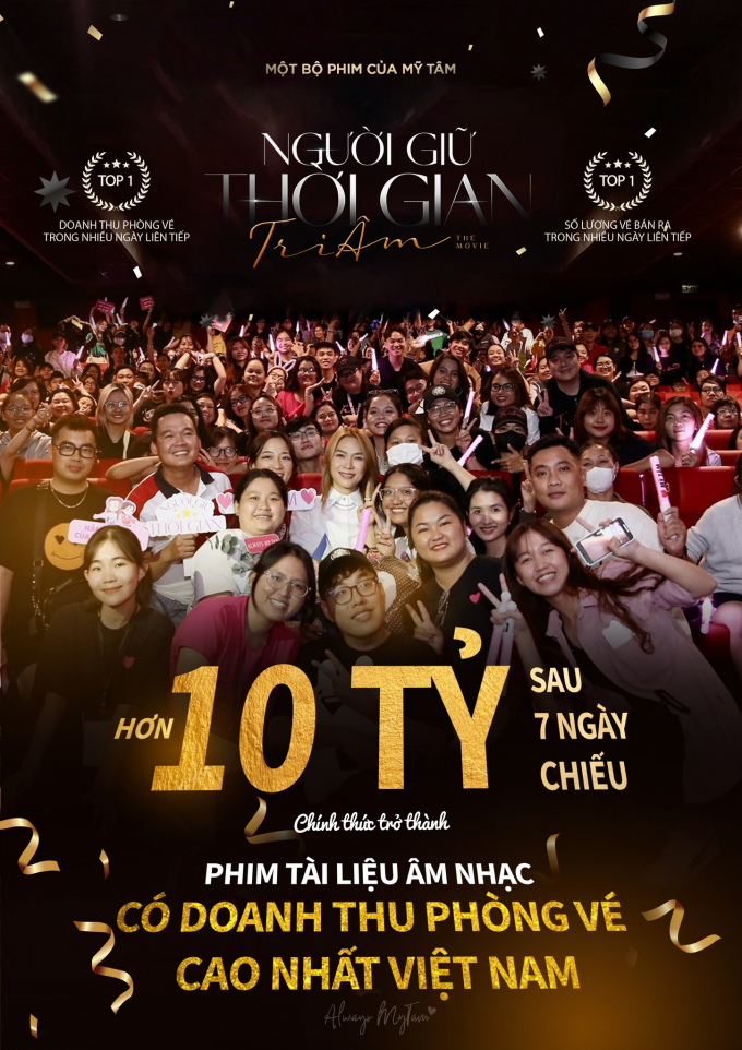 “Người giữ thời gian” của Mỹ Tâm chính thức trở thành phim tài liệu âm nhạc Việt Nam có doanh thu cao nhất mọi thời đại
