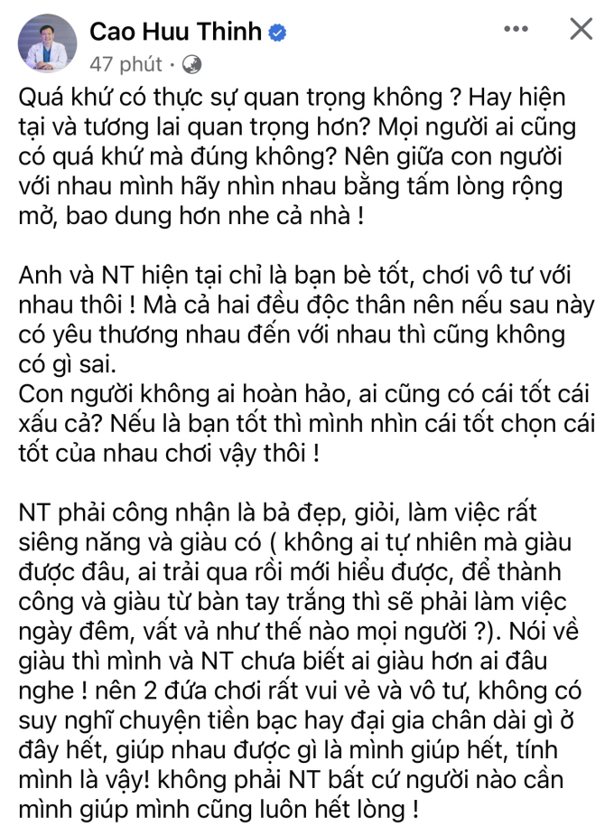 Bác sĩ Cao Hữu Thịnh lên tiếng trước tin đồn tình ái: Nếu sau này yêu Ngọc Trinh cũng không sai!