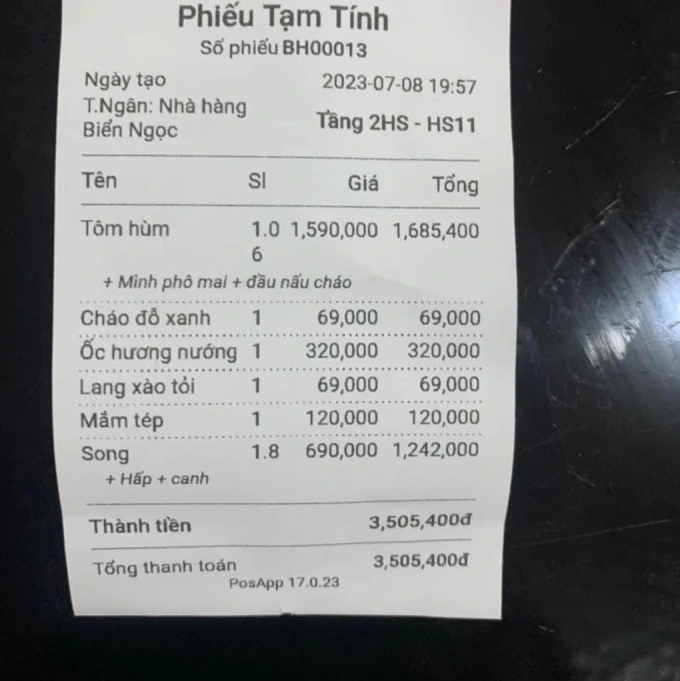 Nhóm khách ở Quảng Ninh ăn tôm hùm quên trả tiền