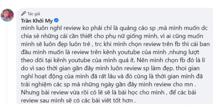 Khởi My lên tiếng xin lỗi vì review sai, netizen vẫn phản ứng ngày càng gay gắt