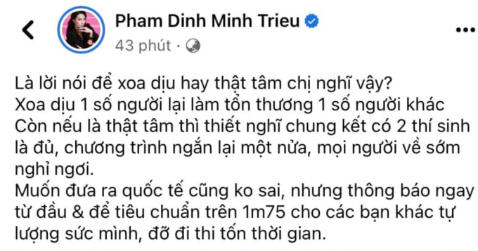 Minh Triệu chán nản vì phát ngôn của NSX The Face, Kỳ Duyên lên tiếng: Quán quân đã được chọn sẵn