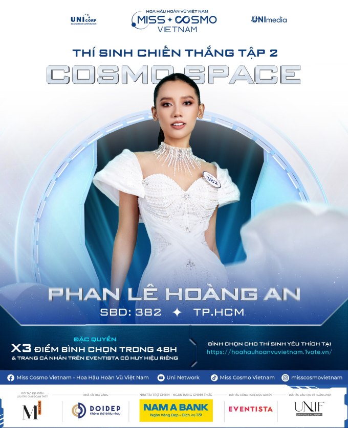 Cuộc đua bình chọn Miss Cosmo Vietnam trên Eventista: Hoàng An vươn lên dẫn đầu nhờ nhân ba số điểm