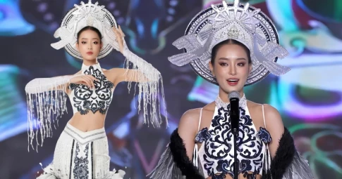 Á hậu Bùi Khánh Linh tự hào giới thiệu trang phục dân tộc "Thiên hạc" tại Miss Intercontinental 2024