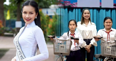 Hoa hậu Ngọc Châu trao nhà tình thương, học bổng, xe đạp cho học sinh nghèo hiếu học tại Long An