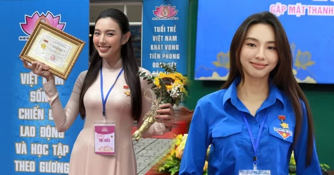 Hoa hậu Thùy Tiên nhận bằng khen tại Lễ tuyên dương Thanh niên tiên tiến làm theo lời Bác
