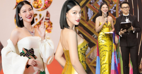 Hoàng Oanh nhan sắc thăng hạng, liên tục đổi trang phục "chiếm spotlight" thảm đỏ Hoa hậu các Dân tộc Việt Nam