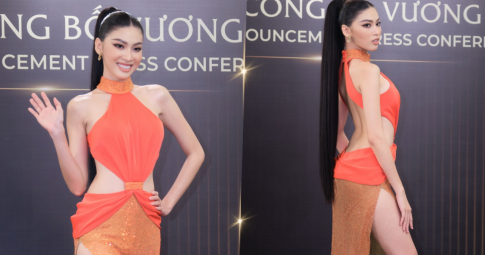 Á hậu Ngọc Thảo khoe võng lưng quyến rũ tại họp báo công bố vương miện Miss Grand Vietnam