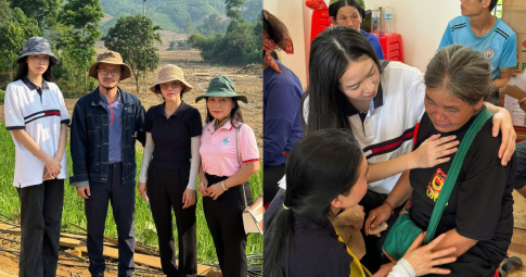 Hoa hậu Thanh Thủy đến Làng Nủ thăm hỏi, hỗ trợ cho bà con ảnh hưởng nặng nề bởi mưa lũ