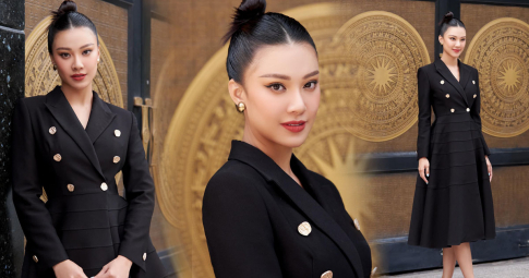 Á hậu Kim Duyên đẹp thanh lịch với vest phối chân váy đen tuyền, trang điểm nhẹ lại được khen tấm tắc