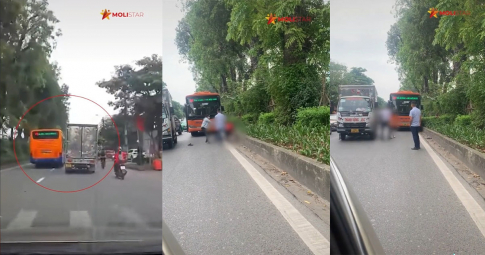 Hai bác tài xe tải và xe buýt giao lưu võ thuật sau khi va chạm giao thông
