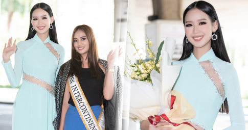 Á hậu Bảo Ngọc mặc áo dài đón đương kim Miss Intercontinental