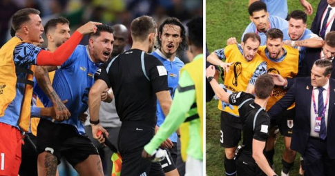 Cầu thủ Uruguay đuổi theo 'hỏi tội' trọng tài sau khi bị loại khỏi World Cup 2022