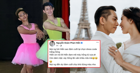 Phan Hiển tung ảnh diện váy hồng, tiết lộ lý do chọn màu dresscode cho đám cưới khiến fans cười nghiêng ngả