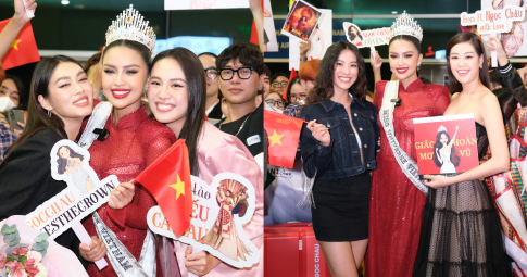 Khánh Vân - Kim Duyên - Thảo Nhi Lê tề tựu tiễn Ngọc Châu lên đường sang Mỹ dự thi Miss Universe 2022